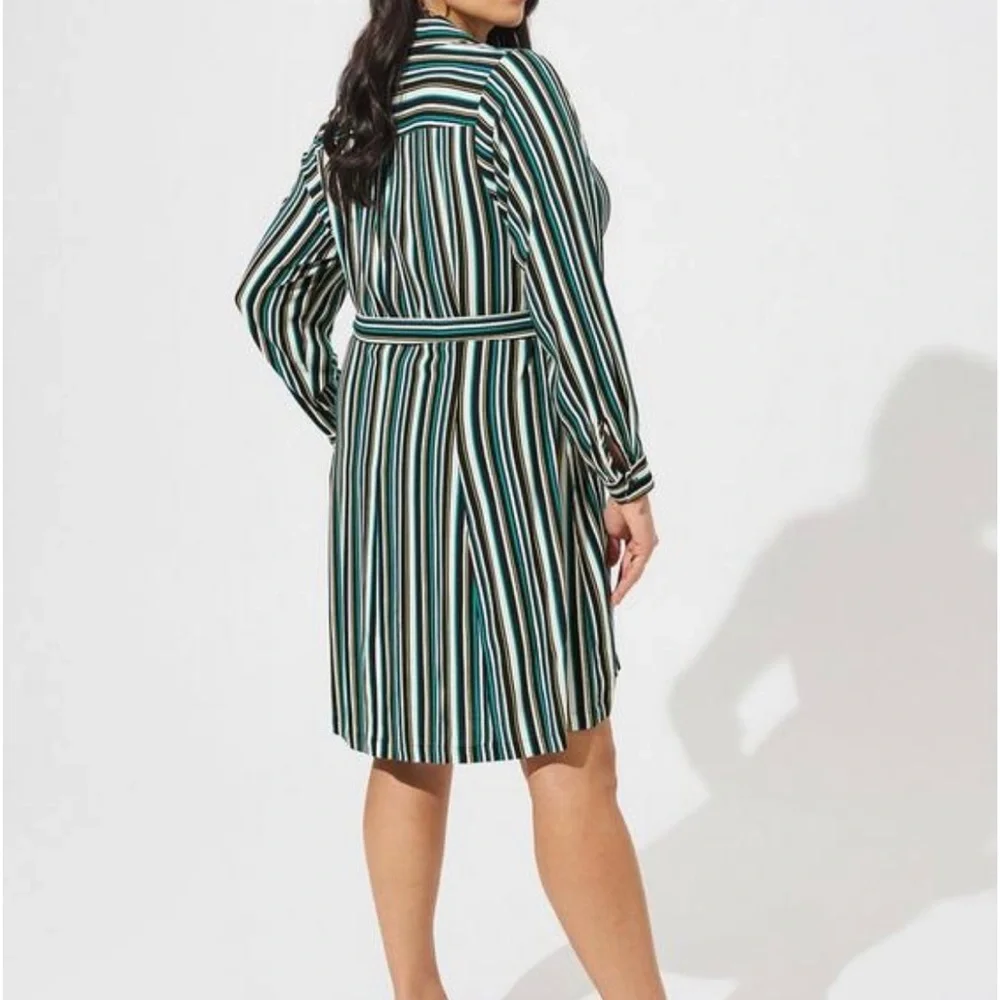 Torrid Black and Green Striped Wrap Belted Long Sleeve Mini Dress Size…